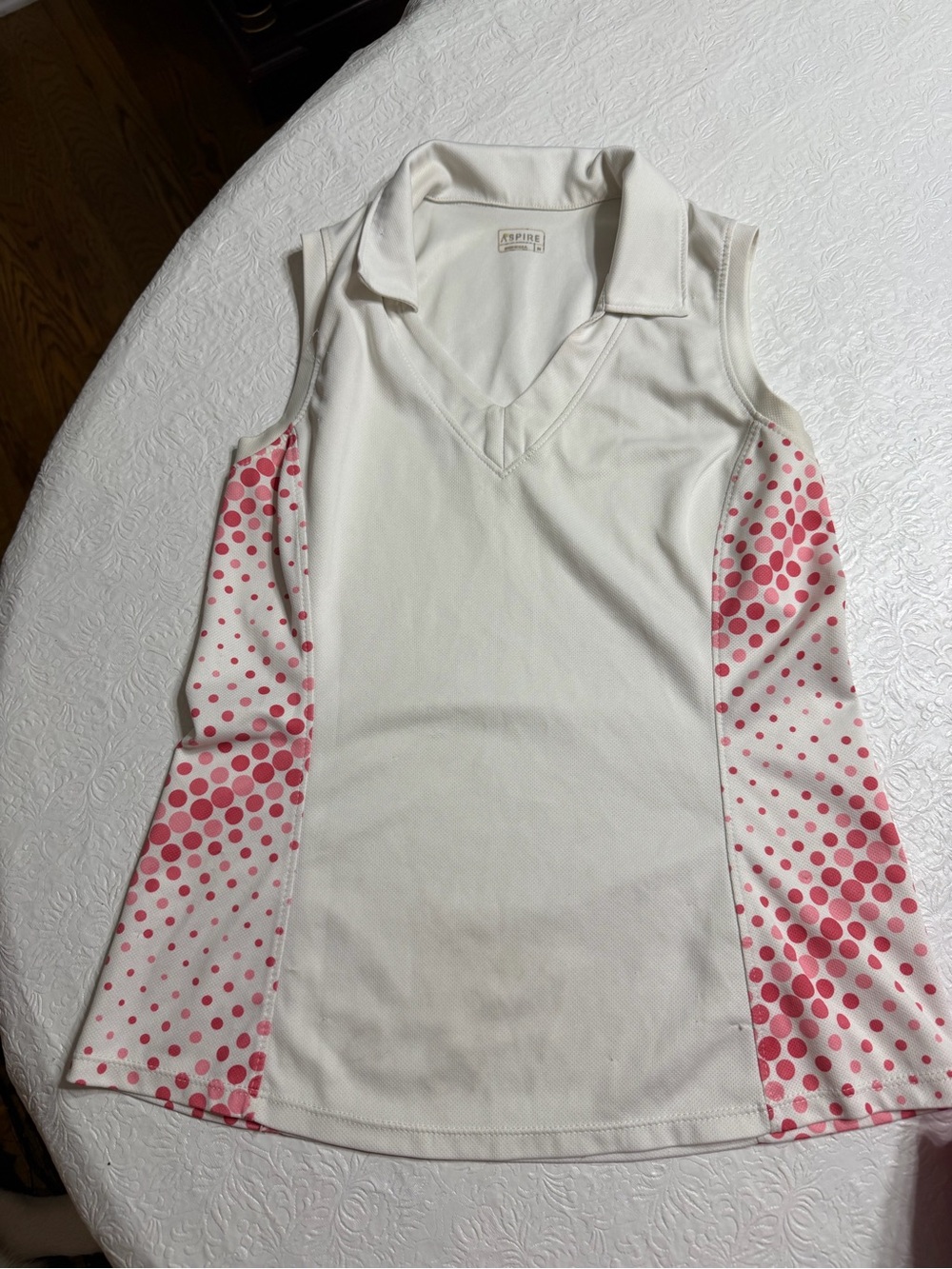 Aspire white Sleeveless Polo Tank with Pink Dot Side Panels